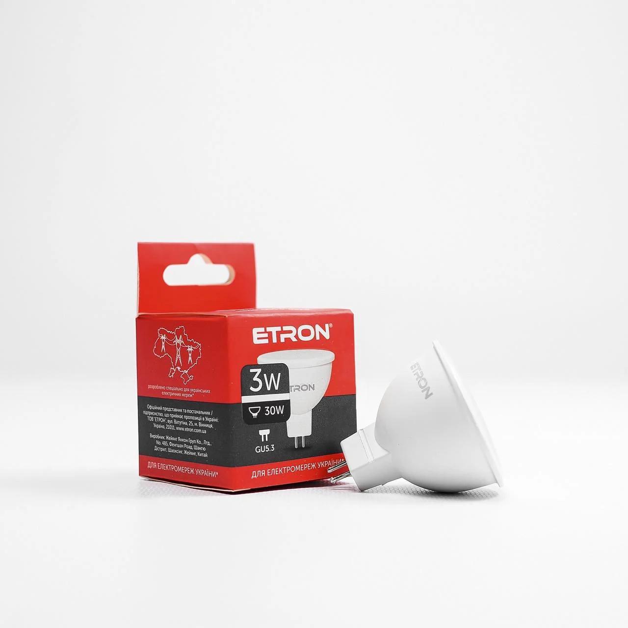 Світлодіодна лампа ETRON 3W MR16 4200K 220V GU5.3 Денний білий (1-ELP-064)