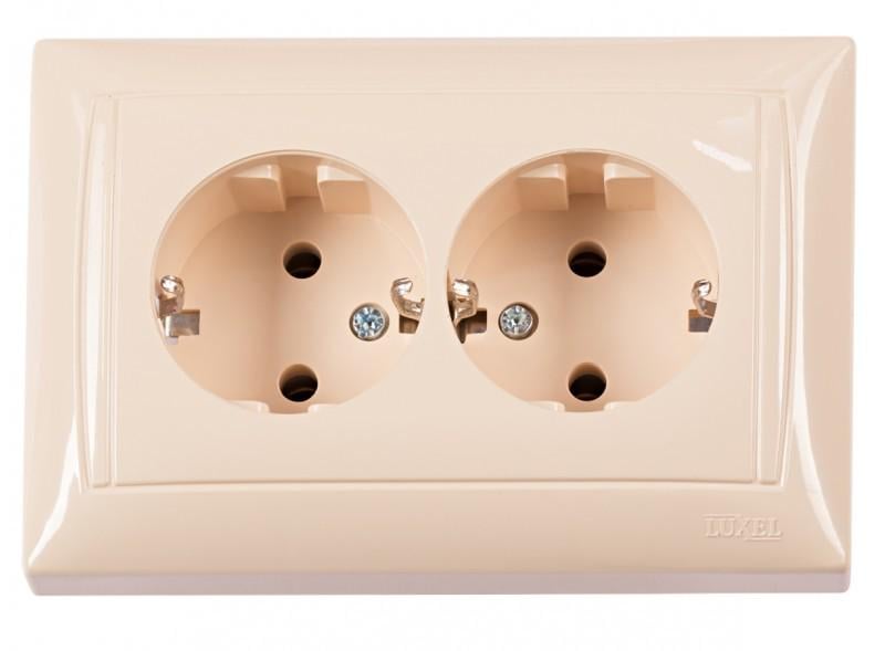 Розетка с заземлением Luxel Primera двойная Кремовый (3308)
