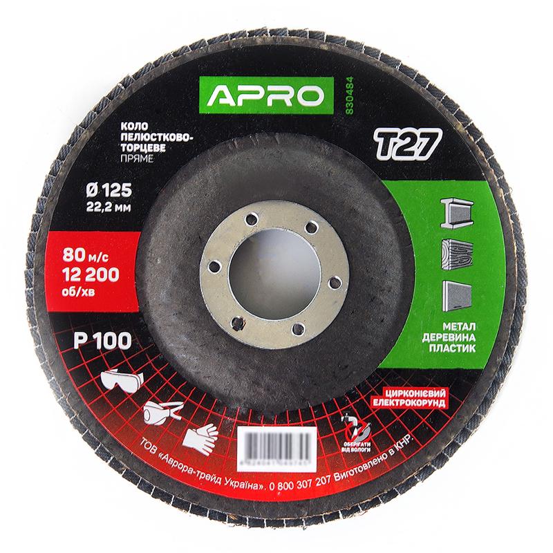 Круг Apro лепестково-торцевой циркониевый Р100 прямой Т27 КПТ 125х22,2 мм (830484)