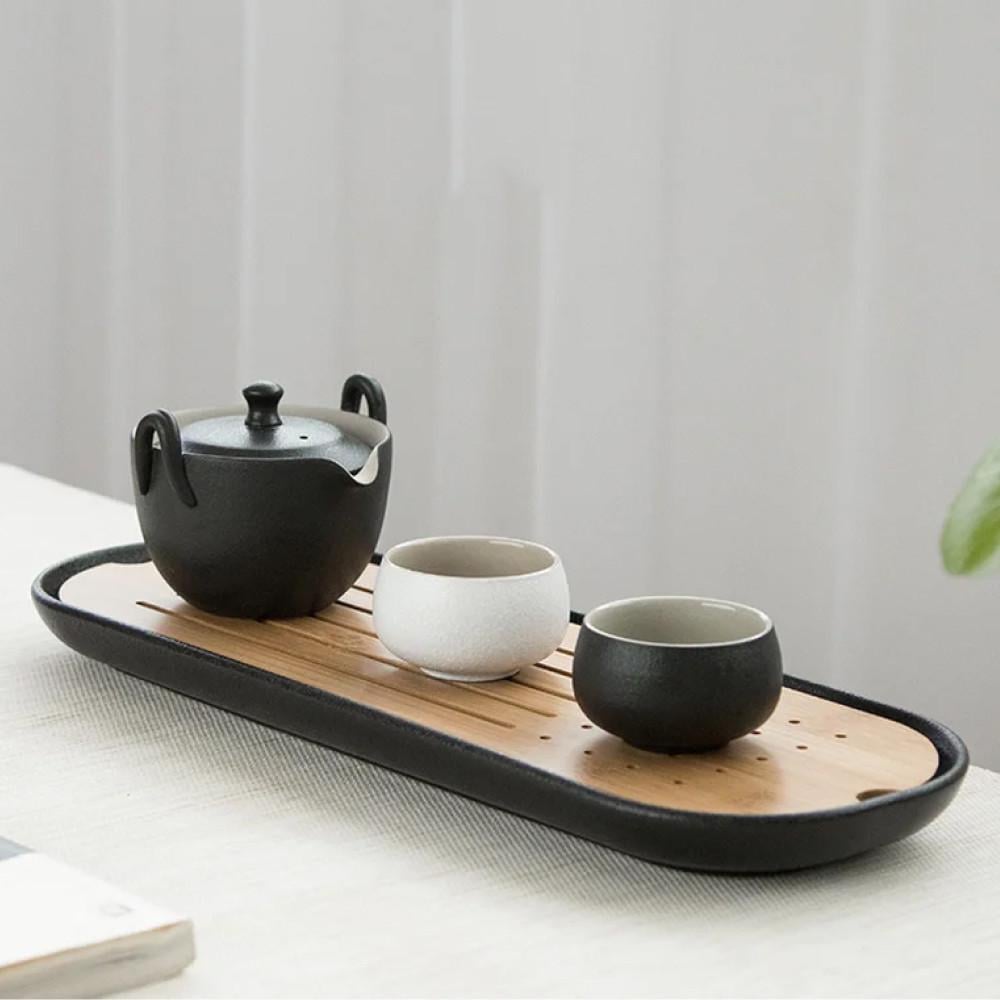 Таця-чабань для чайної церемонії Тайнань дерев'яна 40х15х3,5 см Чорний (OS-T0525) - фото 4