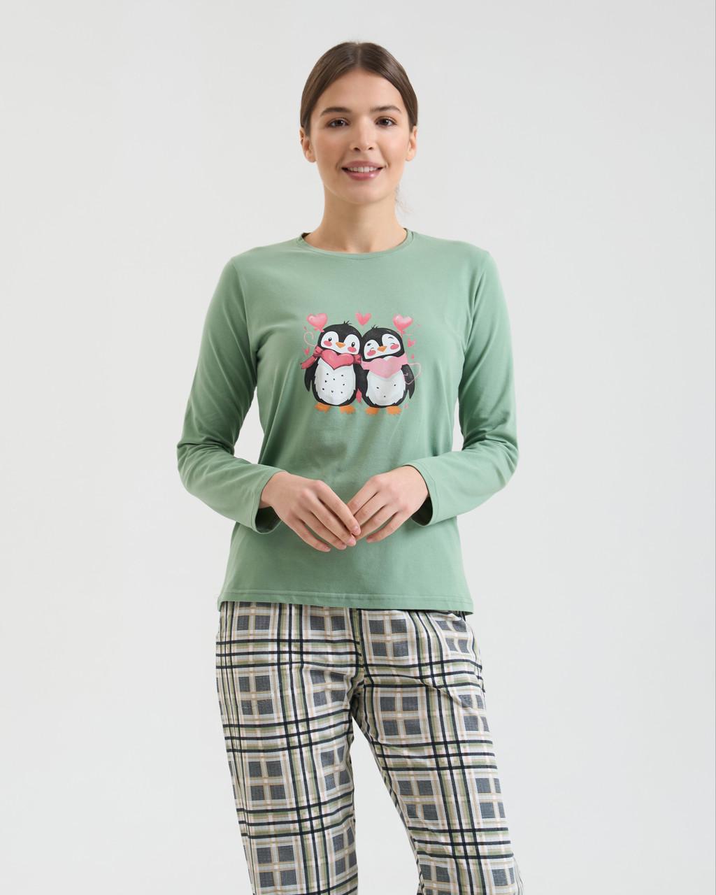 Пижама женская с брюками Nicoletta Family look Пингвины мама/дочь 96830k XL Зеленый - фото 2 Пижама женская с брюками Nicoletta Family look Пингвины мама/дочь 96830k XL Зеленый - фото 2