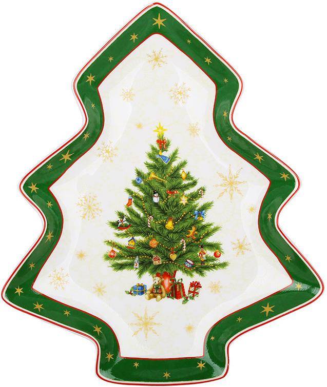 Тарілка сервірувальна порцелянова у формі ялинки Christmas Story 25х22 см Зелений з білим