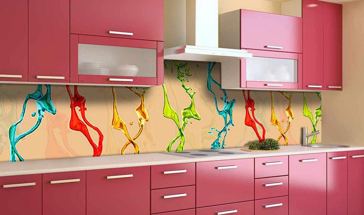 Кухонний фартух Фарби/Бризки із самоклеючої вінілової плівки 65х250 см Бежевий