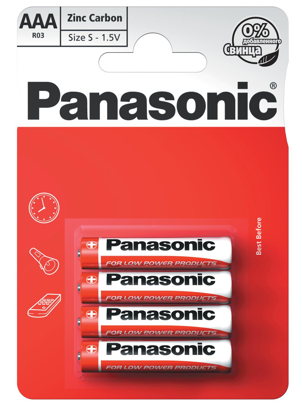 Батарейка солевая Panasonic Red Zinc R03RZ/4BP AAA/LR03 блистер 4 шт. (1752)