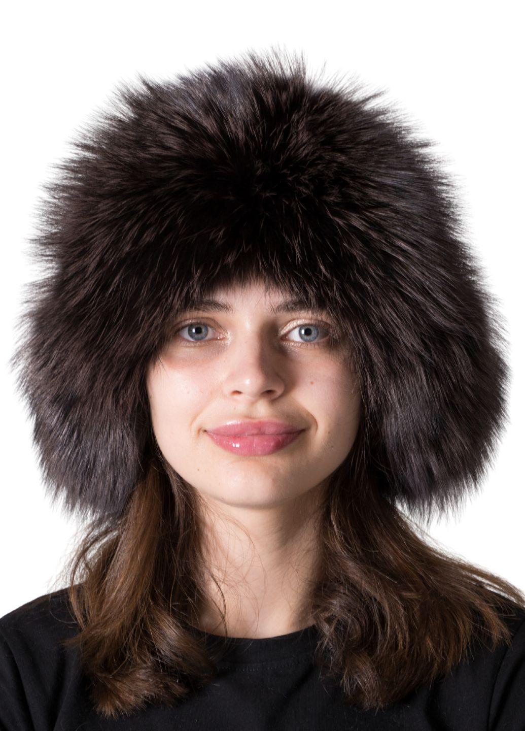 Шапка женская Меховой стиль Ушанка из натурального меха чернобурки XL-XXL Золотой (402/D)