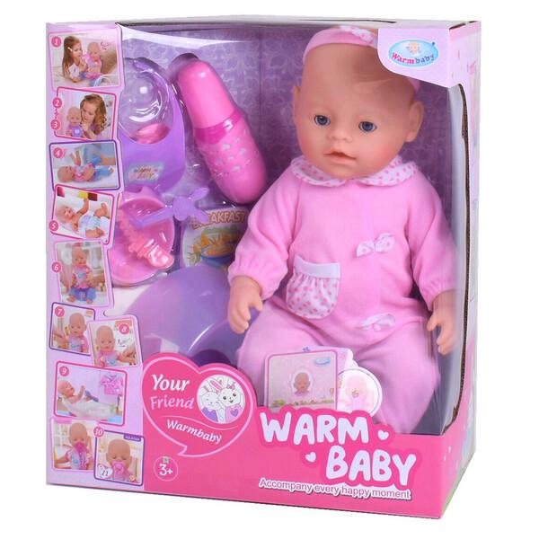 Детский пупс Warm Baby с аксессуарами в розовом костюмчике (57103)