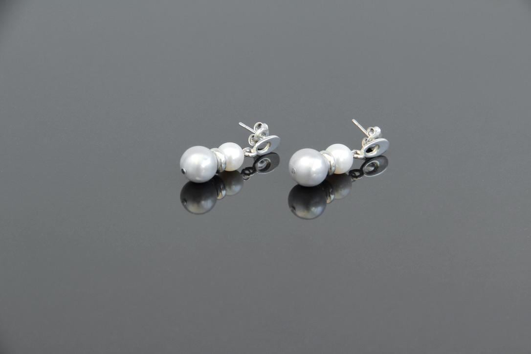 Сережки срібло з натуральними білими та сірими перлами Symphony ручна робота (ER-0098)