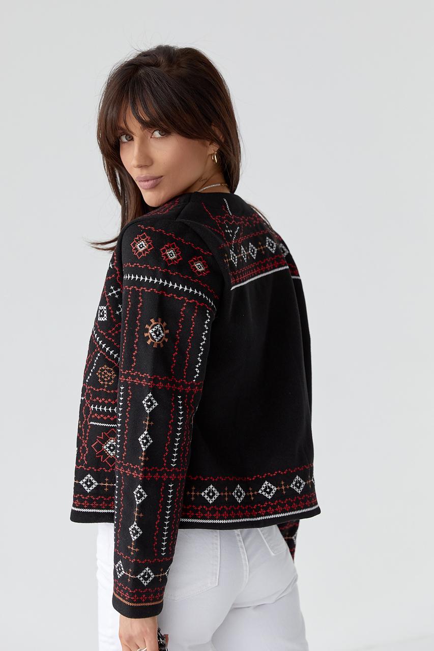 Піджак із вишивкою без застібки M Чорний - фото 2 Піджак із вишивкою без застібки M Чорний - фото 2