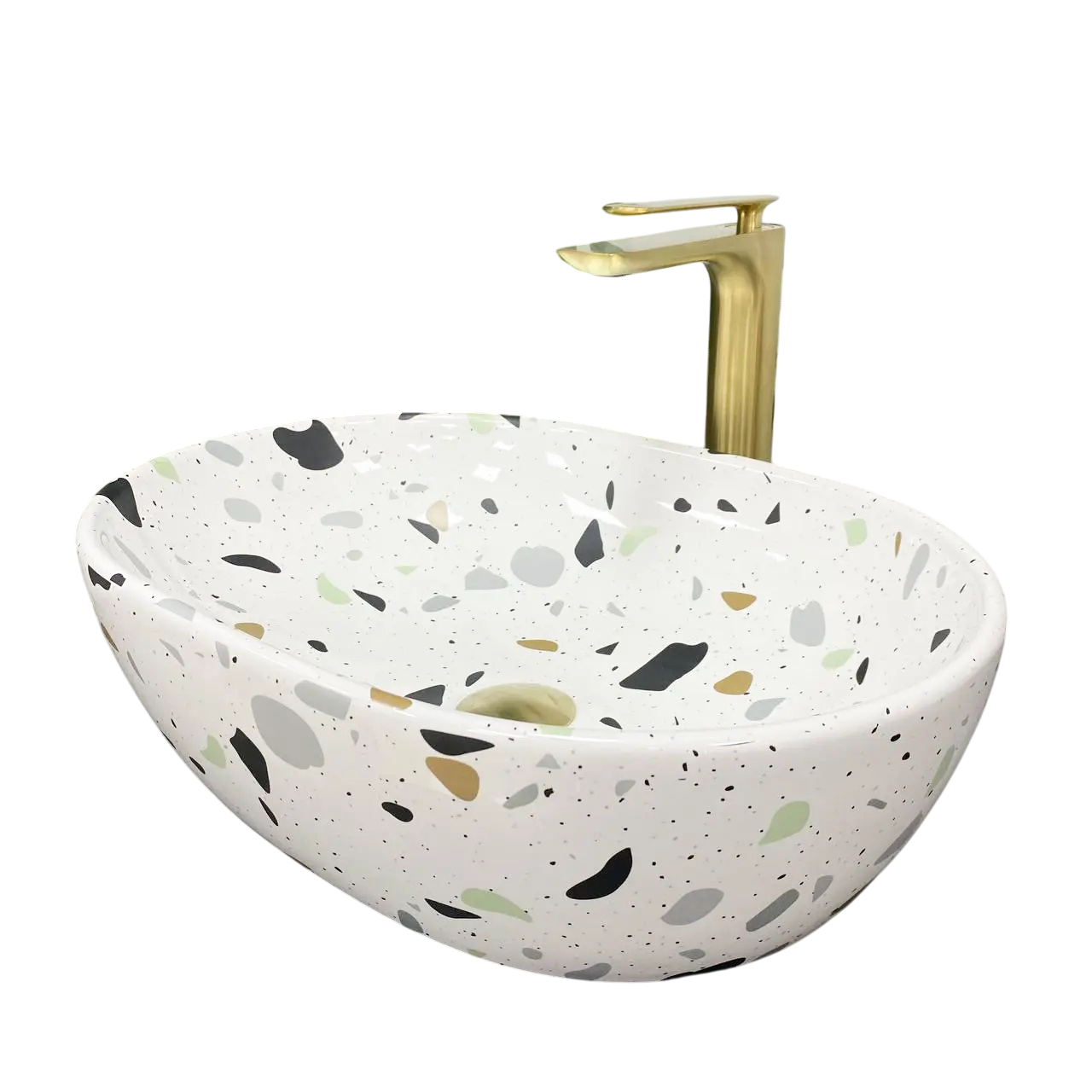 Раковина накладная VBI Modena S Terazzo Glossy 350x485 мм овальная Белый (RM-VBI-012004)