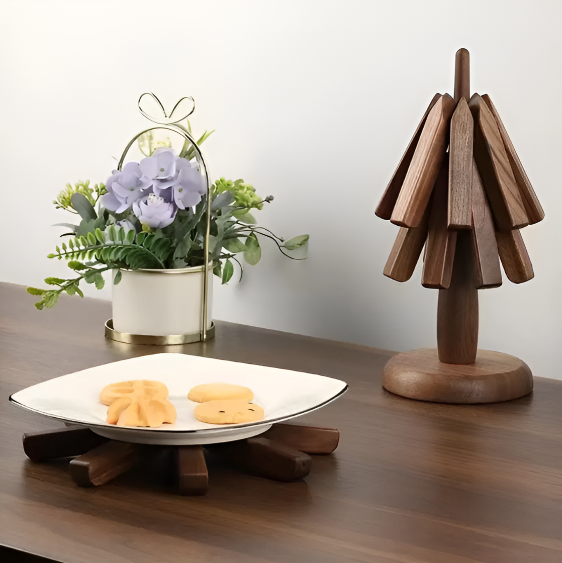 Набір підставок під гаряче 3 підставки і стійка для зберігання з дерева Коричневий - фото 6 Набір підставок під гаряче 3 підставки і стійка для зберігання з дерева Коричневий - фото 6