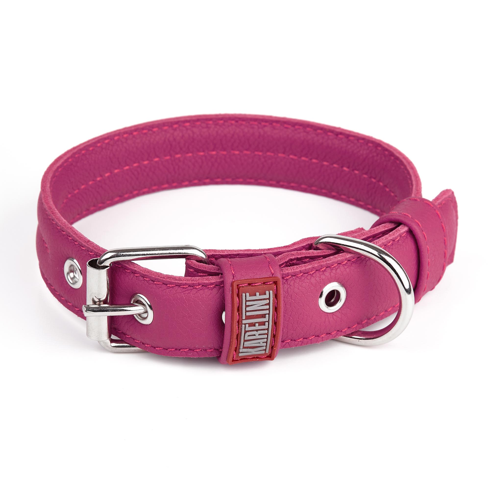 Ошейник KareLine усиленный из натуральной кожи 25 мм 330-420 мм Розовый (8800/4)