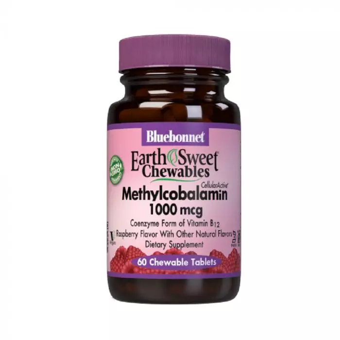 Метилкобаламин В12 1000 мкг Bluebonnet Nutrition Earth Sweet Chewables вкус малины 60 жевательных таблеток (BLB0441)