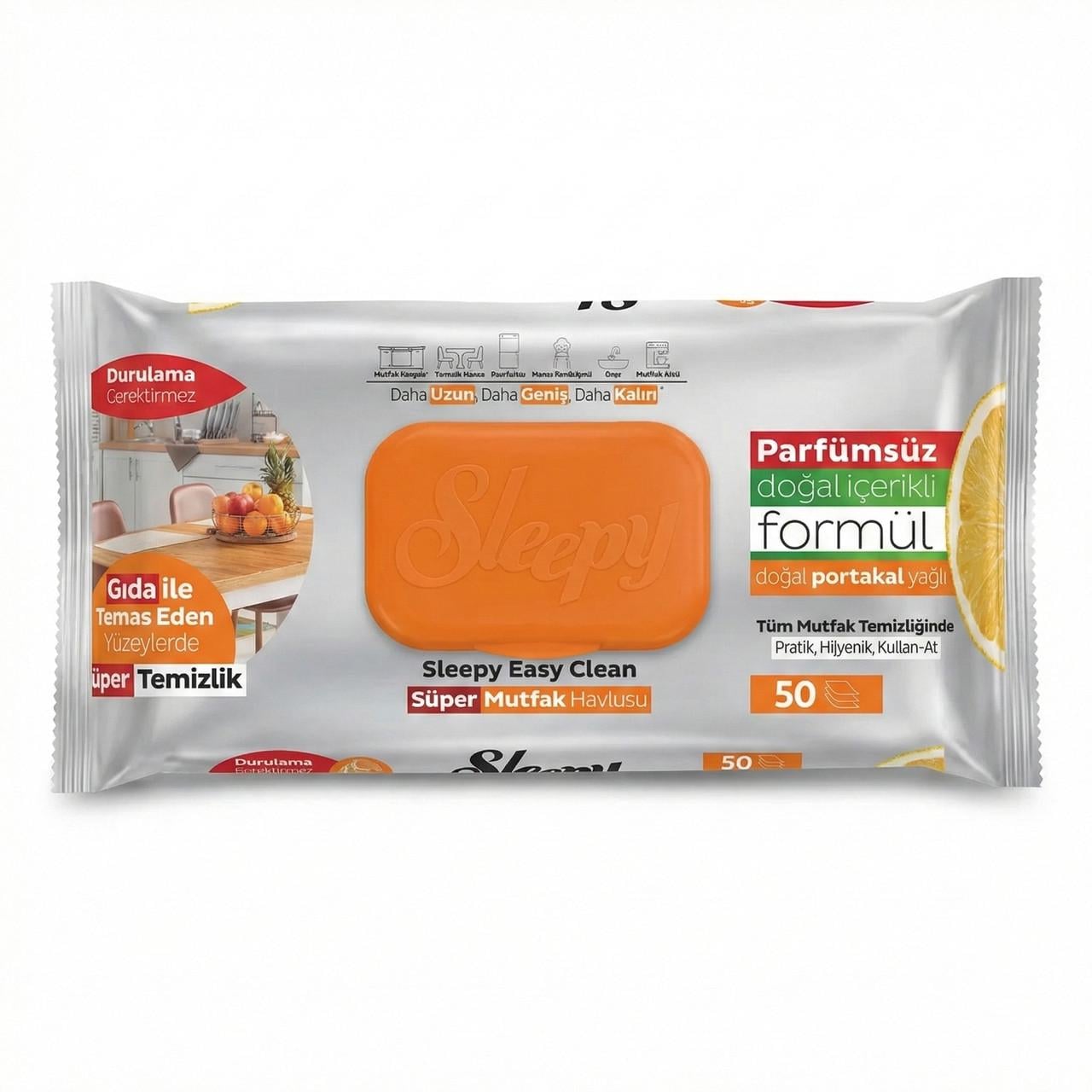 Влажные салфетки для уборки кухни Sleepy Easy Clean Orange не нуждаются в смывании 50 шт. (000006507)
