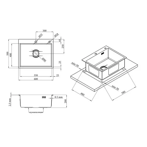 Мойка кухонная Kroner Derby KRP Brush 6050HM (2667608043) - фото 3