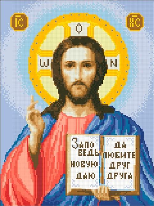 Алмазна мозаїка на підрамнику Ікона Господь Вседержитель 30х40 см (АМС-016)