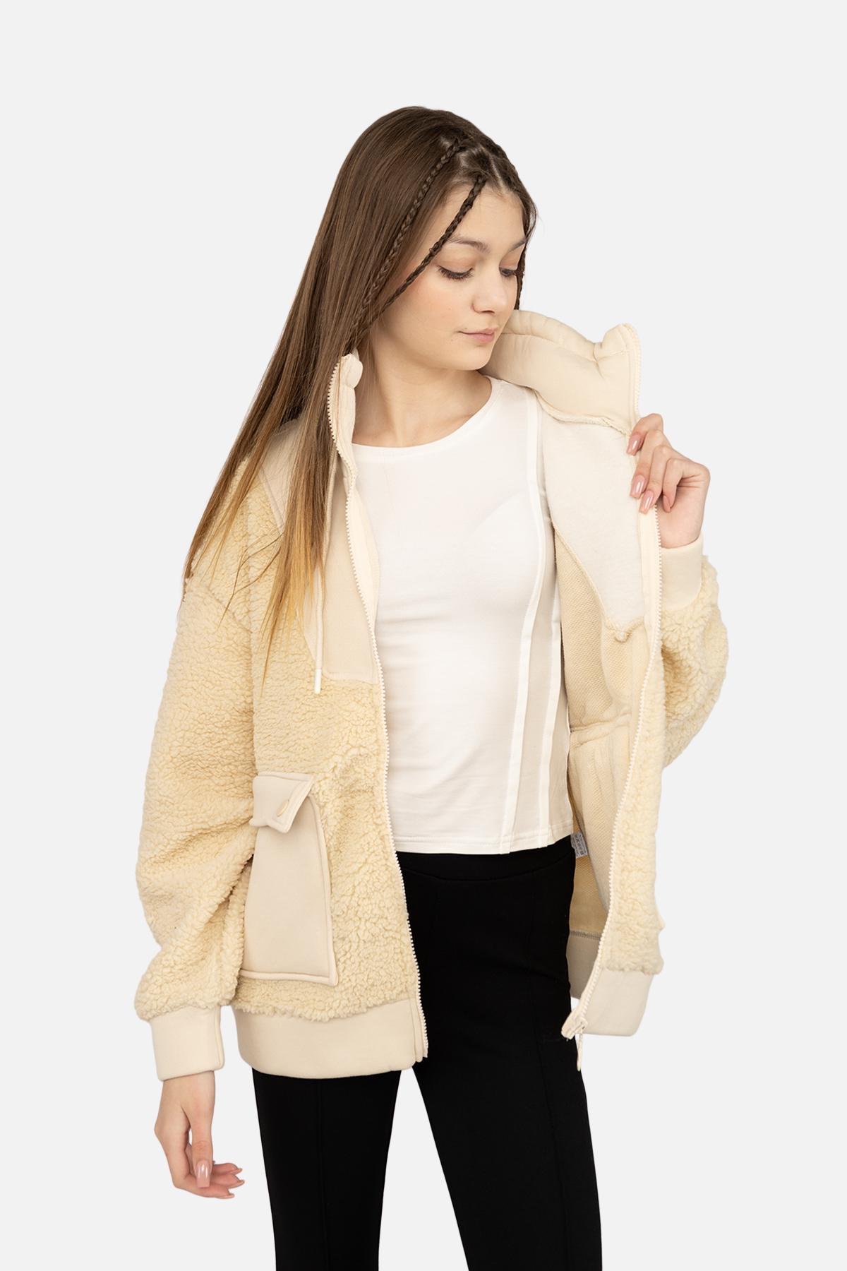 Кофта спортивная женская на застежке ЦБ-00268986 р. 46 Молочный (SKT001042135) - фото 4 Кофта спортивная женская на застежке ЦБ-00268986 р. 46 Молочный (SKT001042135) - фото 4