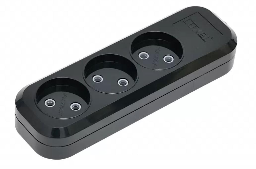 Колодка Luxel 3 розетки без заземления Черный (7521)