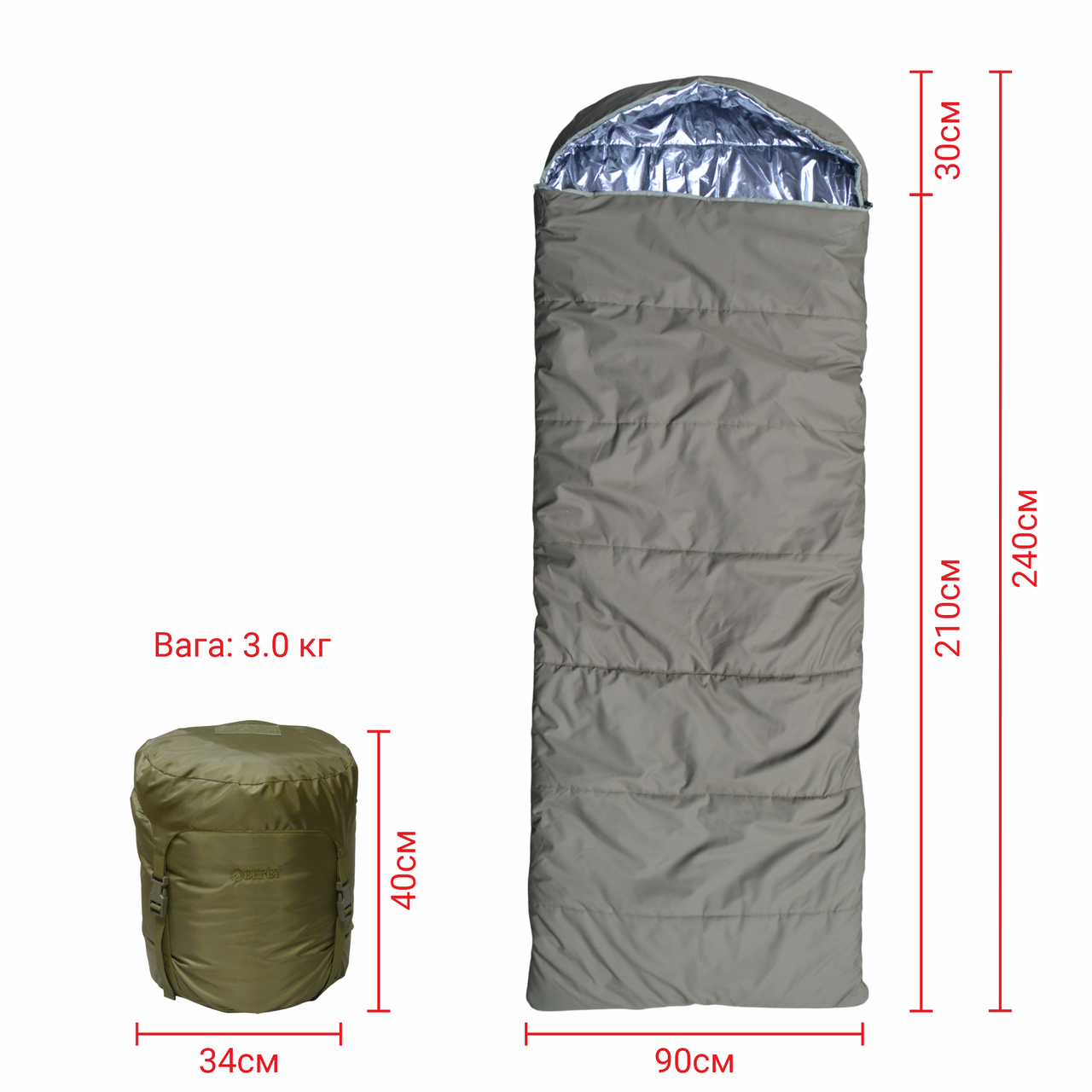 Спальный мешок-одеяло Derby CMK 240-90-R до -25°C правый Olive green (2815389264) - фото 4 Спальный мешок-одеяло Derby CMK 240-90-R до -25°C правый Olive green (2815389264) - фото 4