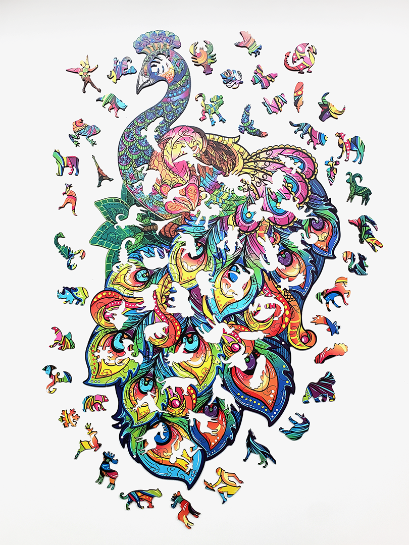 Пазл деревянный Павлин элементы в форме животных 53,8х29,6 см 184 шт. (1526084661) - фото 2