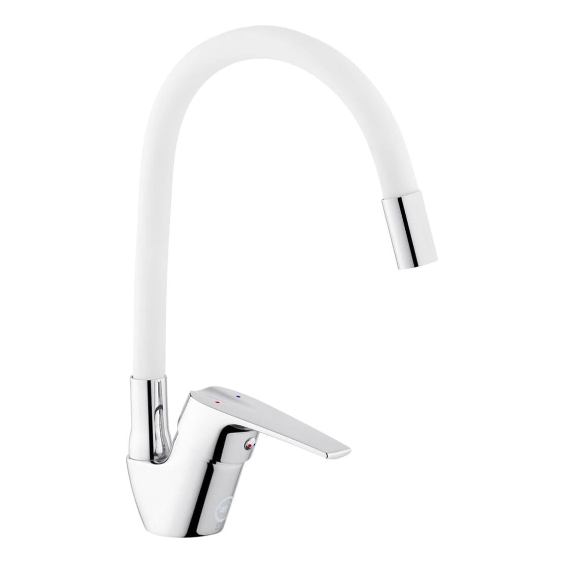 Смеситель для кухни Kroner KRM Odra C032WHI с гибким изливом Хром/Белый матовый (CV021173)