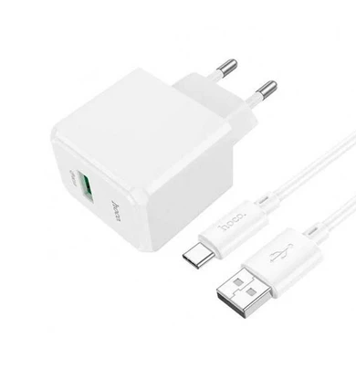 Зарядний пристрій Hoco CS12A USB/QC3.0 з USB-кабелем Type-C Білий (2662804057)