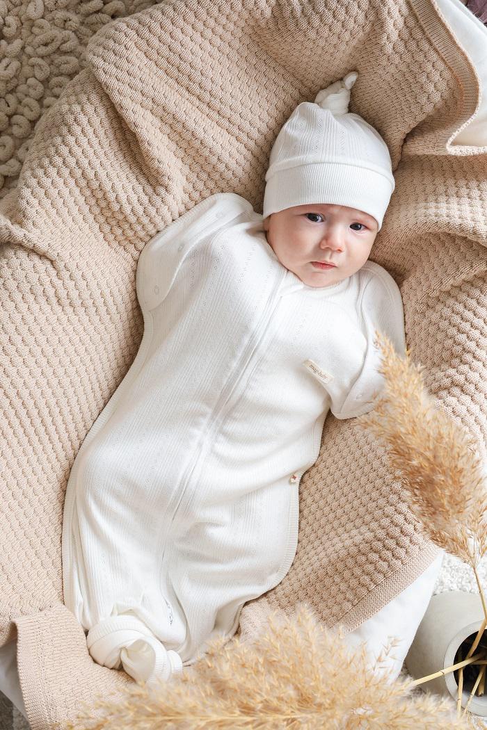 Пеленка-кокон с шапочкой летняя перфорированная для новорожденного безразмерная на молнии 0-9 мес 1 м (MG148) - фото 3