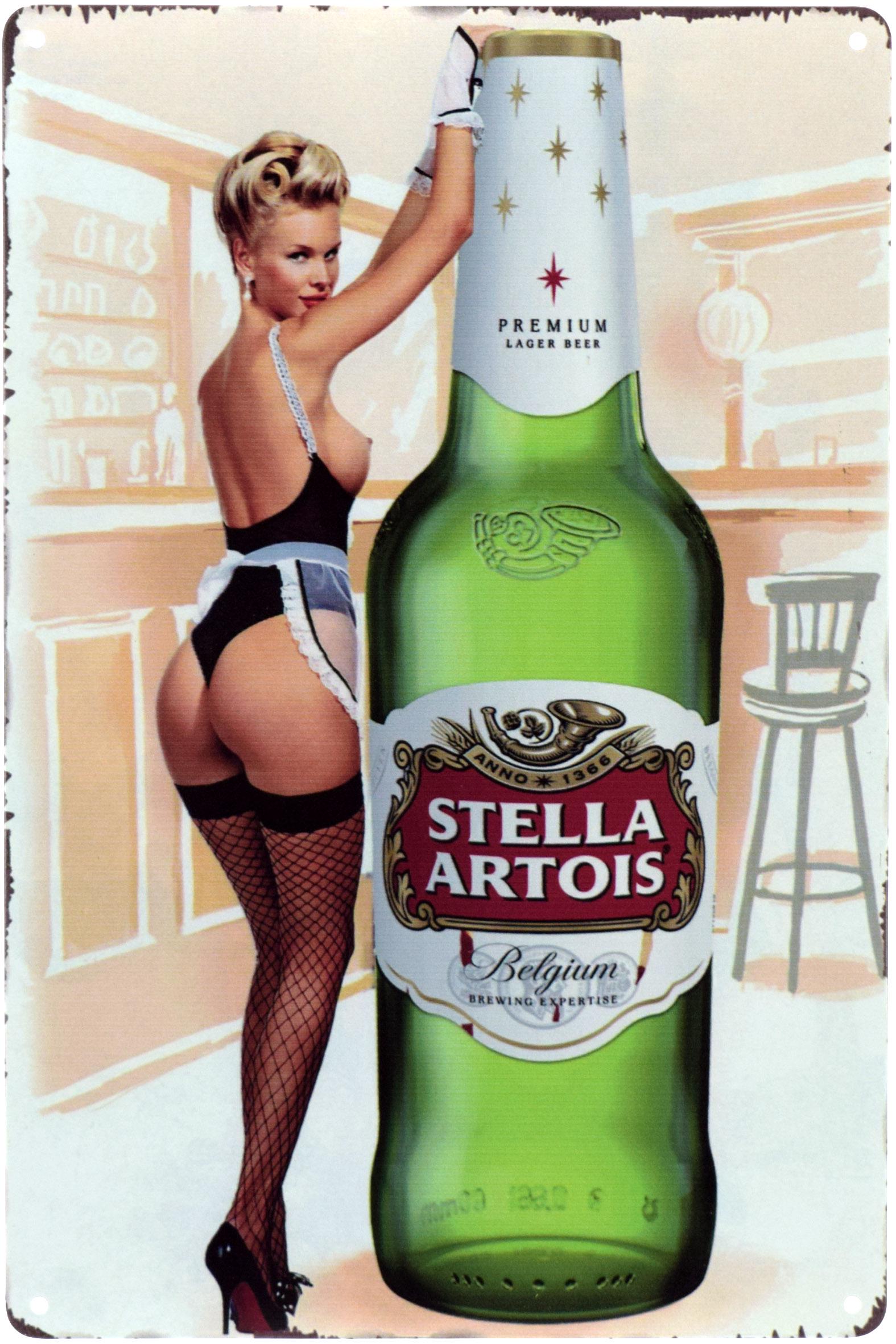 Табличка металлическая Stella Artois Pin Up 20x30 см