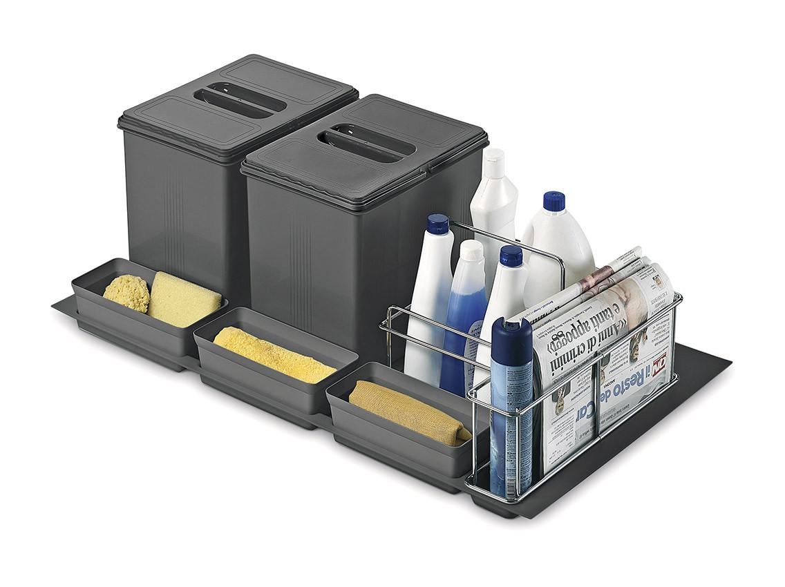 Система утилизации мусора фасад 900 INOXA 97DA/902D ардезия 1 поддон 2 ведра 16 л 3 лотка 2 корзины