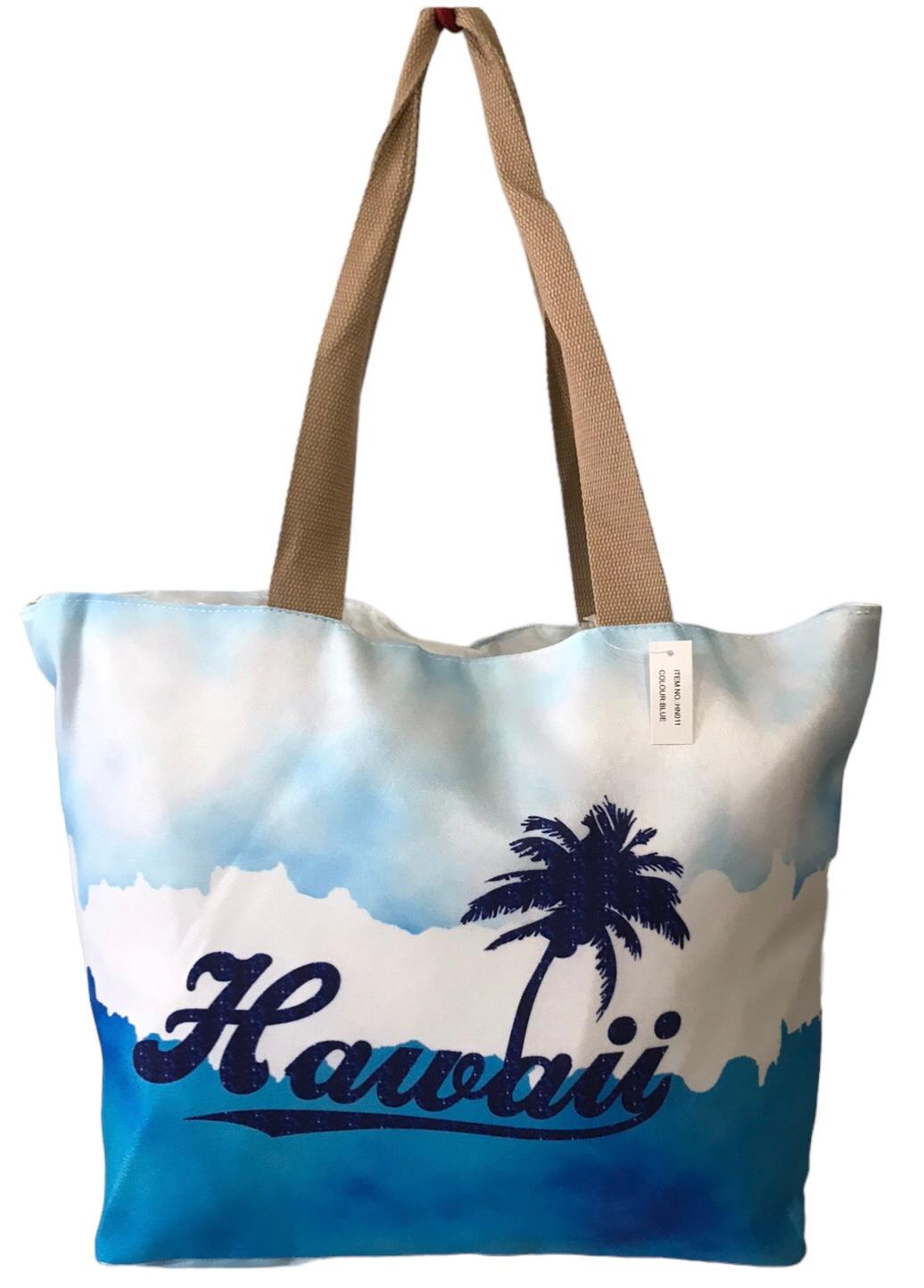 Сумка пляжна жіноча літня з тканини на блискавці Біло-блакитний (HN011)