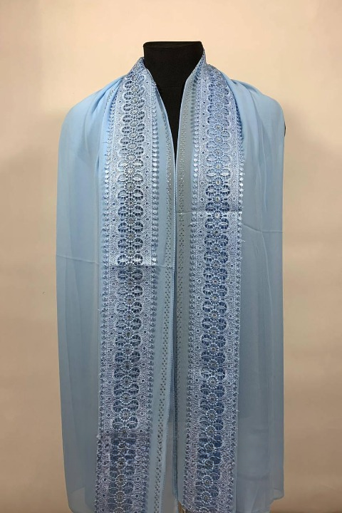 Шарф шифоновый с камнями Голубой (ШарфШиф30)