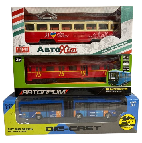 Вагон метро трамвай и автобус металлопластиковые инерционные (1779)