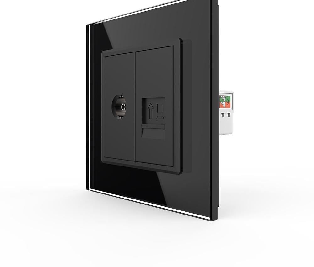 Розетка компьютерная LIVOLO RJ-45/ТВ стеклянная рамка Черный дизайнерская стеклянная рамка Черный (VL-C7FCCP/FCTV-2BP)