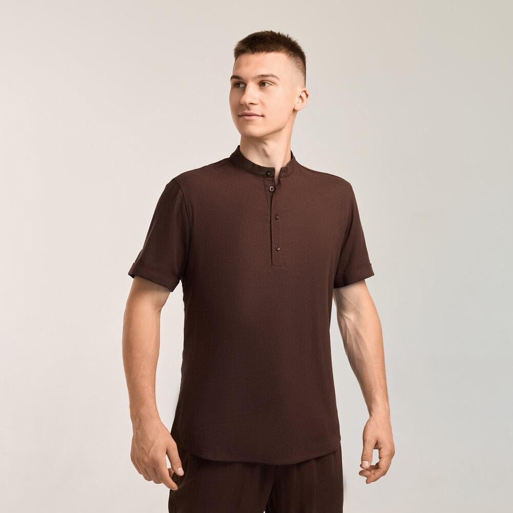 Рубашка мужская льняная Pobedov Molodist L Шоколадный (24819/2)