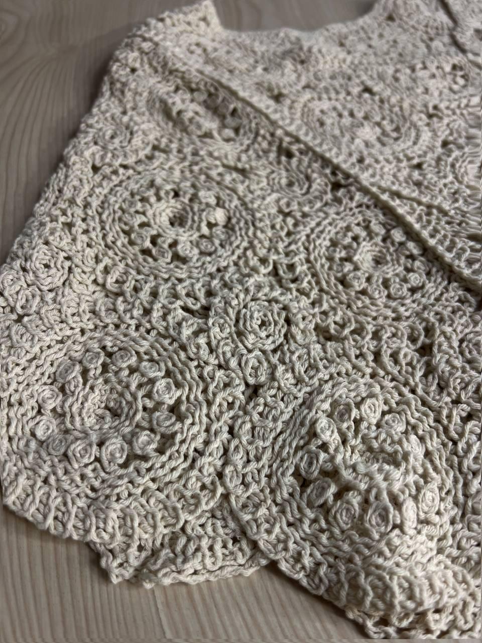 Блузка жіноча A-N 5303 мереживна в’язана з коротким рукавом OS Бежевий (26404724) - фото 4