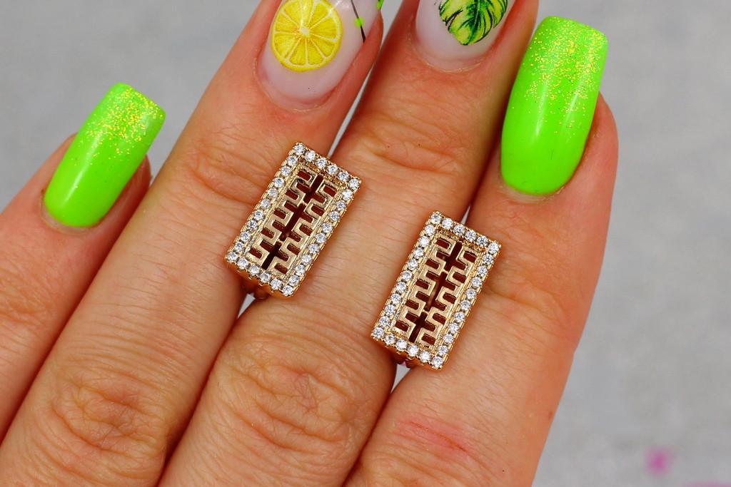 Серьги Xuping Jewelry с греческим узором прямоугольные 1,8 см Золотистый