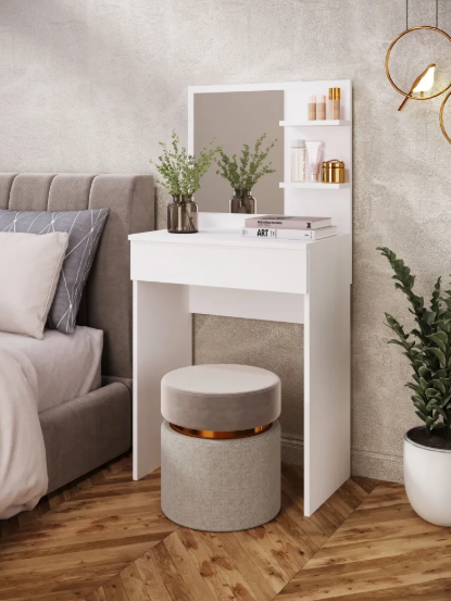 Туалетний столик MebelProff ТС-6 з дзеркалом та ящиком Білий (28858659) - фото 1 Туалетний столик MebelProff ТС-6 з дзеркалом та ящиком Білий (28858659) - фото 1