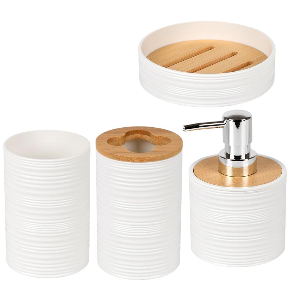 Набор для ванной комнаты R100769-W 4 шт. 16х12х12 см Белый/Коричневый (31022173)