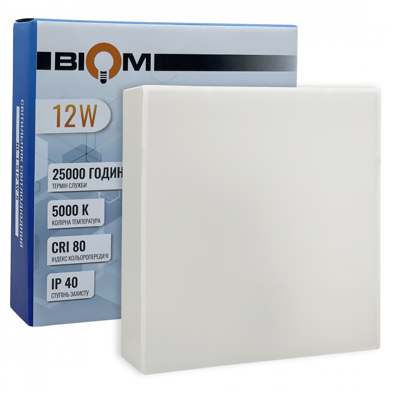Светильник LED накладной Biom NL-1-S12-W-5 12W 5000К IP40 квадрат Белый Светильник LED накладной Biom NL-1-S12-W-5 12W 5000К IP40 квадрат Белый