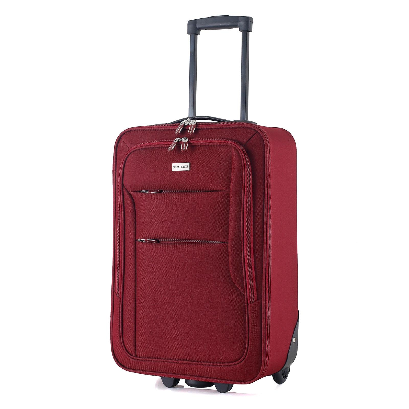 Валіза SEMI LINE 20" ручна поклажа на 2 колесах поліестер 600D захищені колеса та 3 кишені об'єм 34 л Бордовий
