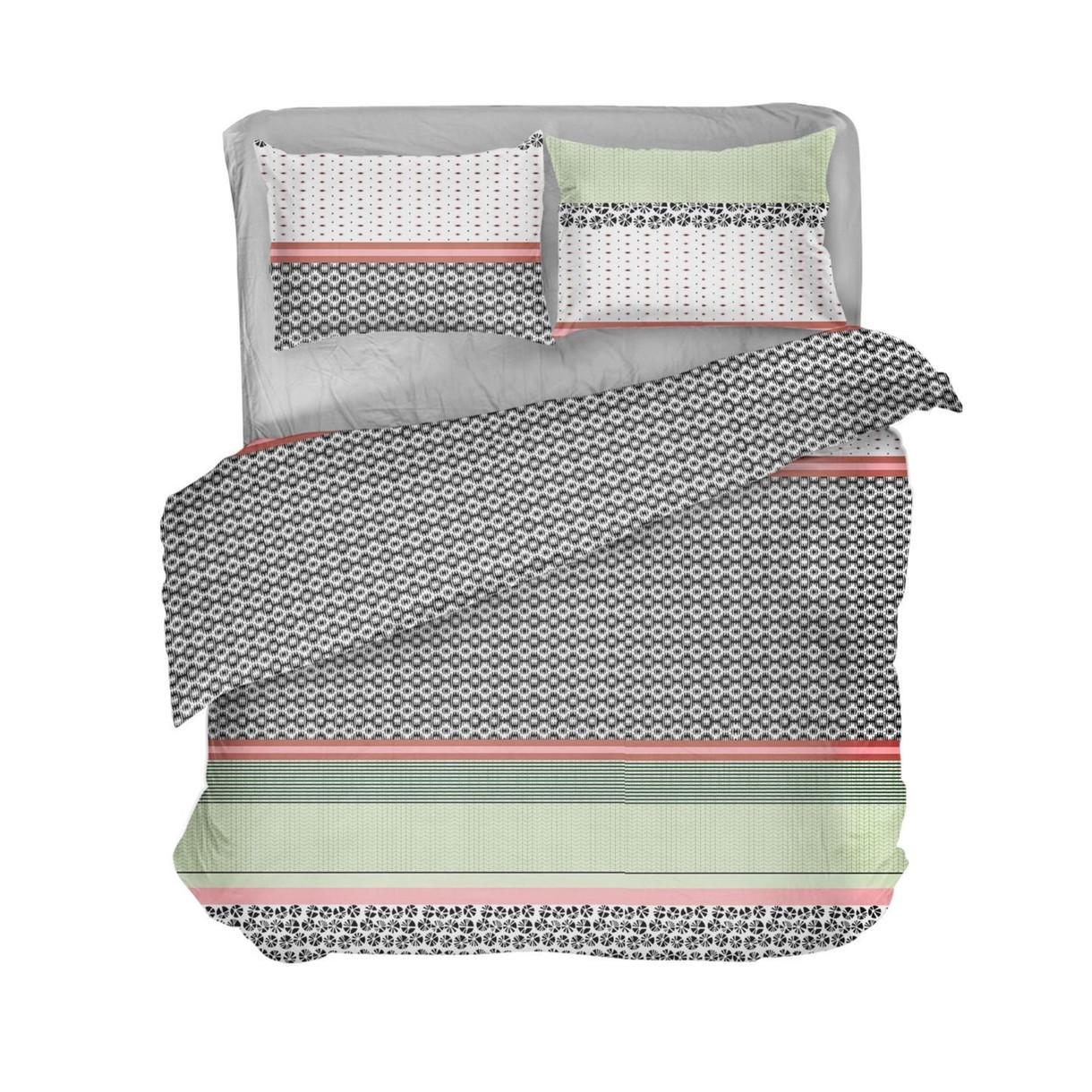 Постільна білизна Lelit полікотон двоспальний Сірий з зеленим (P-0142)