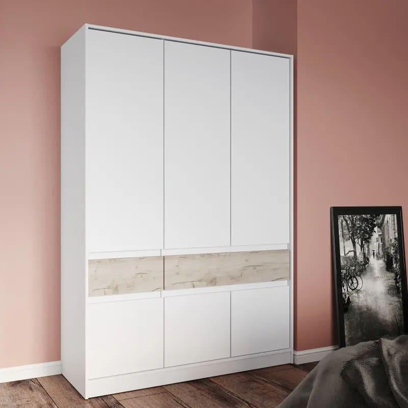 Шкаф распашный Эверест Стайл-1400 для одежды с выдвижными ящиками полки/штанга 140х53х203 см Нимфея Альба белый/Дуб крафт серый (DTM-071163)