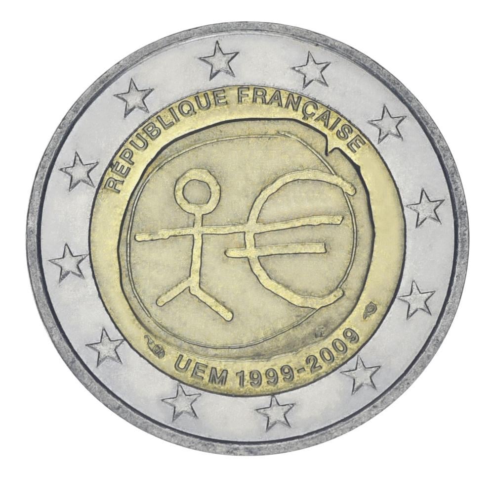 Колекційна монета Франція 2 Євро-2009 10 років союзу UNC (KM#1590)