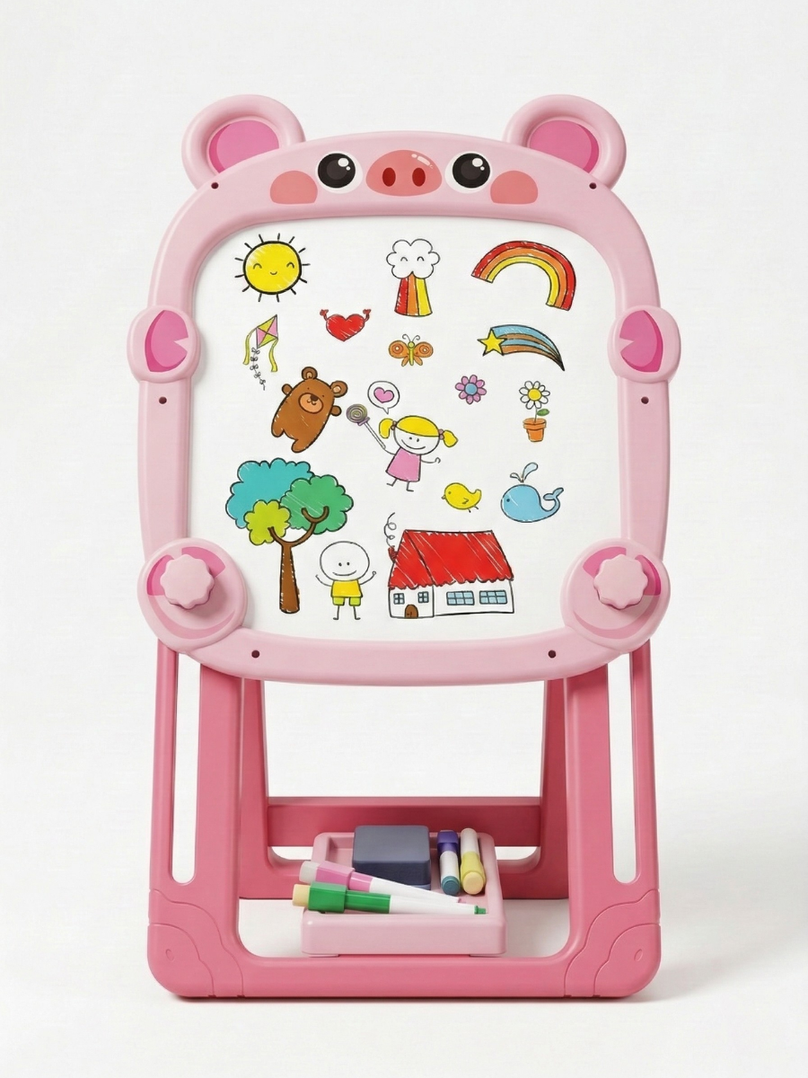 Мольберт детский двухсторонний магнитный Свинка с набором складной Розовый (8253926484)