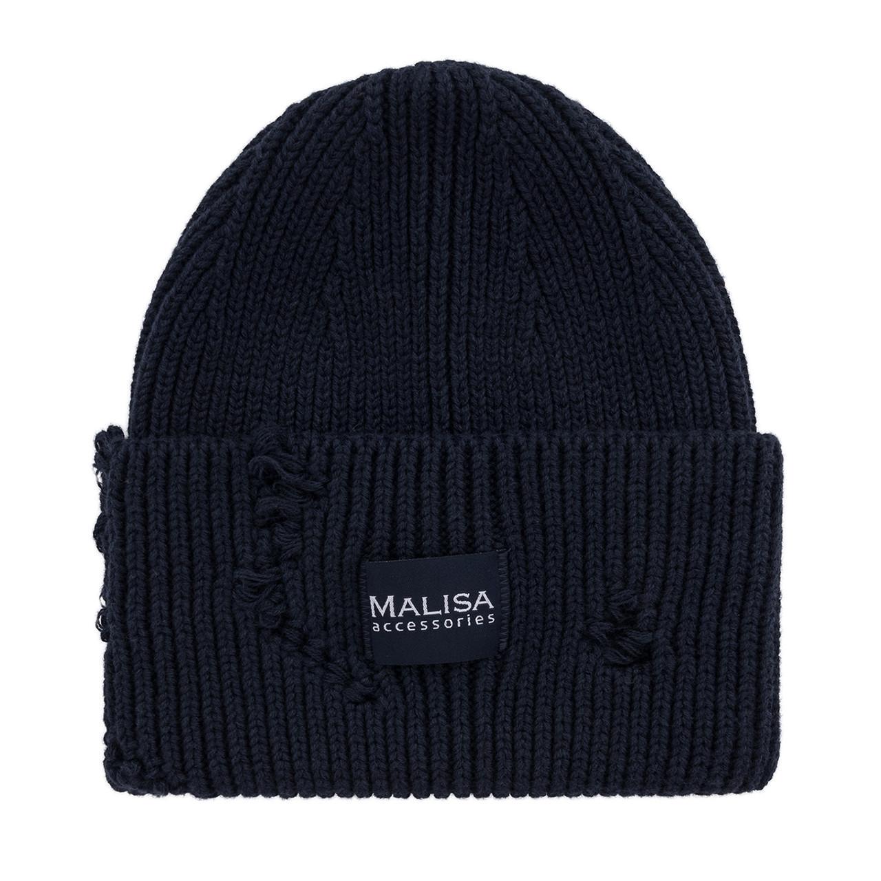 Шапка жіноча Malisa БРУНО без підкладки рвана з емблемою на відвороті one size Ворон (254222) - фото 2