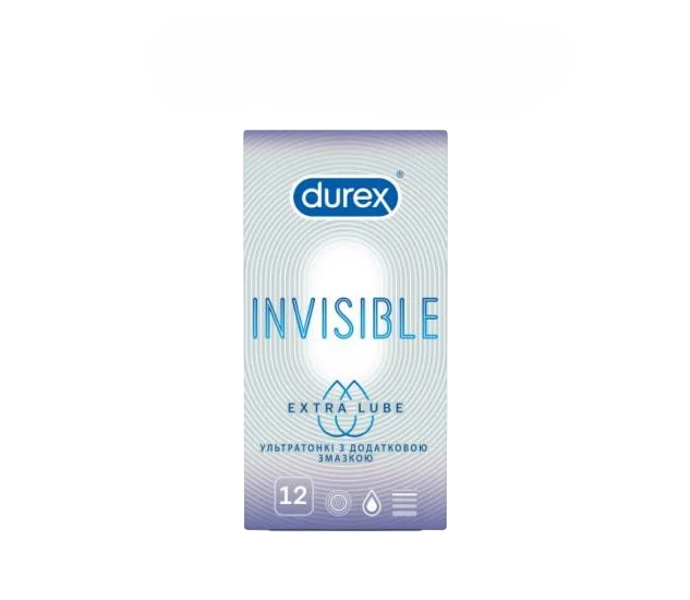 Презервативи Durex Invisible Extra Lube №12 з додатковим гелем-мастилом (Пр-ви "Durex" №12 Invisible Extra Lube 6/180)