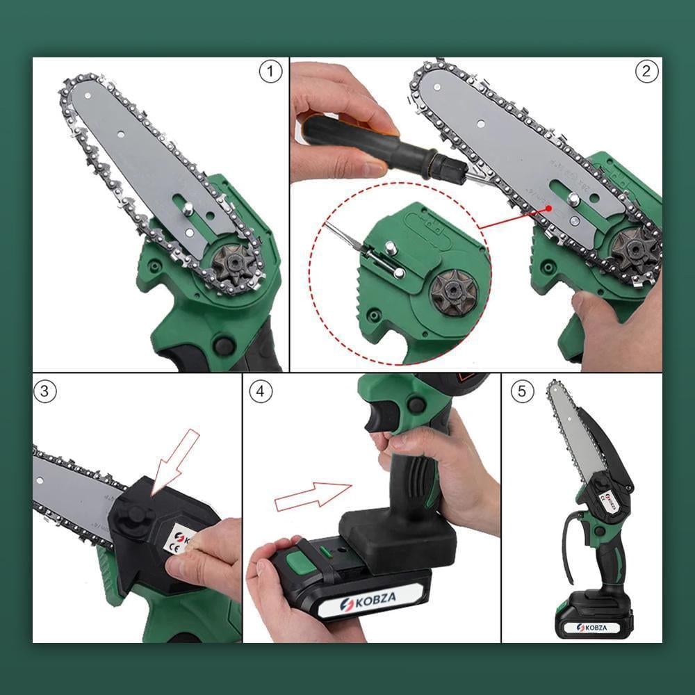 Аккумуляторная электропила KOBZA Chain Saw 21В с двумя батареями (цепная мини-пила в кейсе) - фото 10