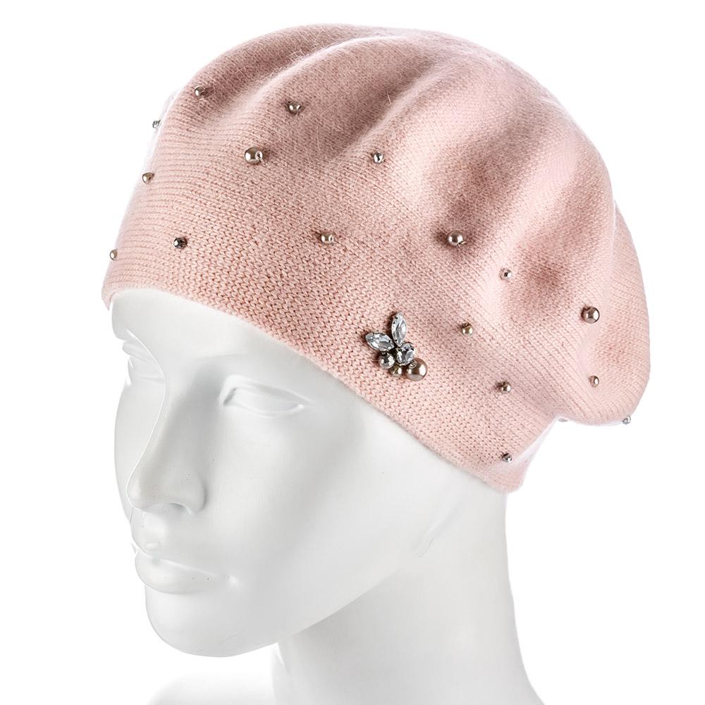 Берет женский Actrics WH767 из ангоры двойной с бусинами L/57-58 Кремовый