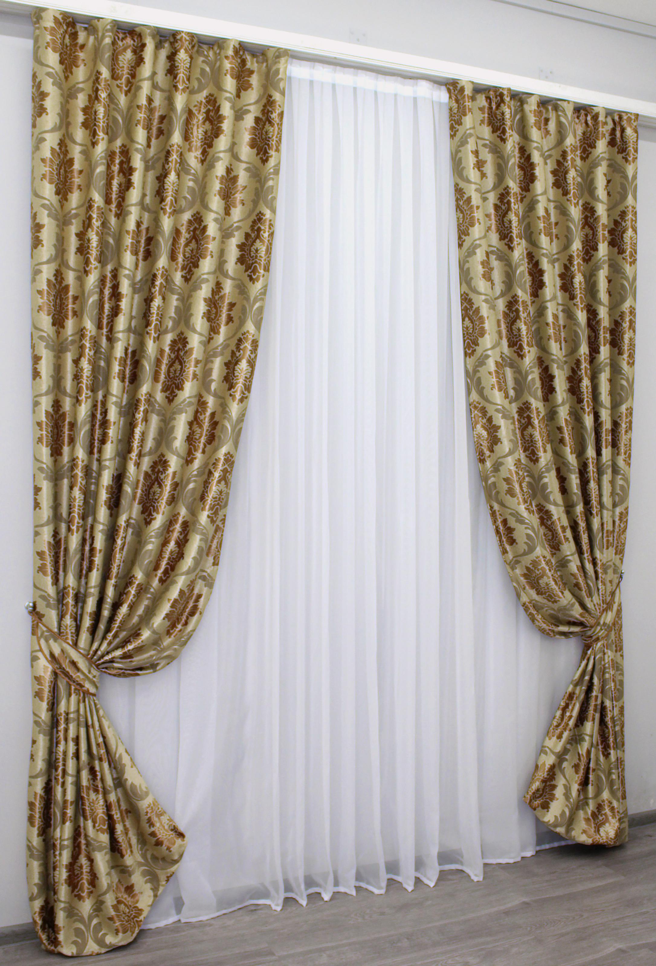 Комплект штор VR-Textil № 989ш 100х270 см 2 шт. Золотистый/Коричневый (31-306)