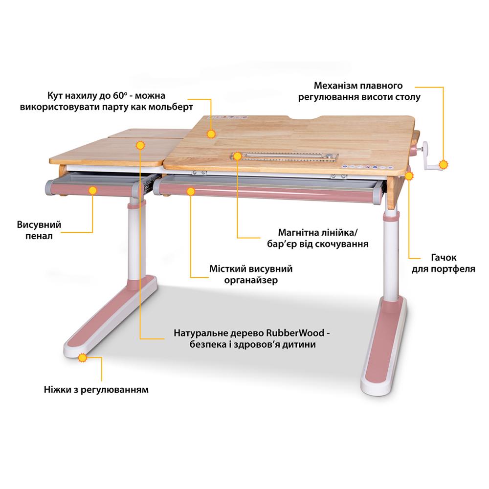 Школьная эргономичная детская парта трансформер Mealux Oxford Wood Lite Розовый (BD-920 Wood PN Lite) - фото 3