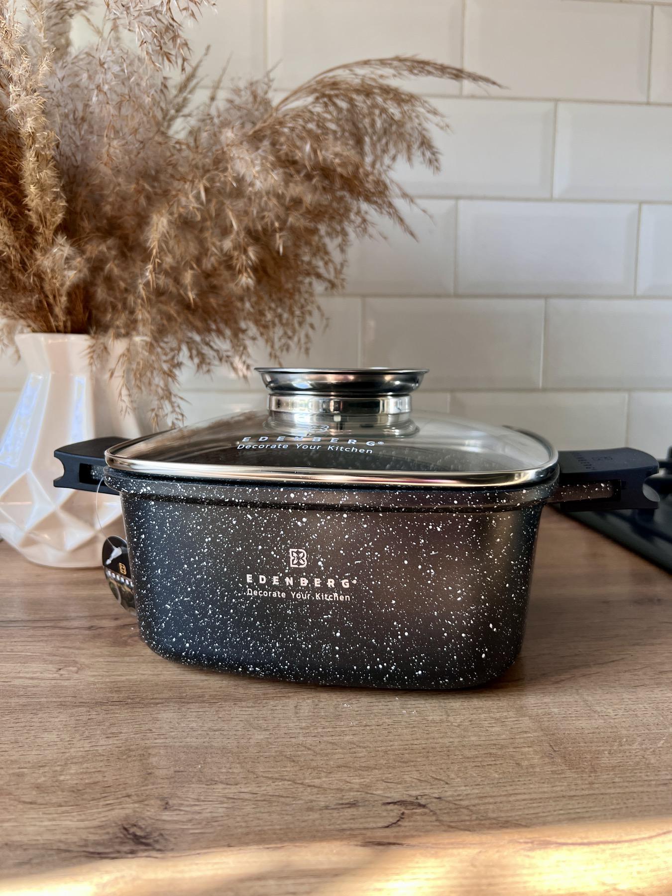 Казан квадратний зі скляною кришкою 3,7 л 22 см (EB-8112)